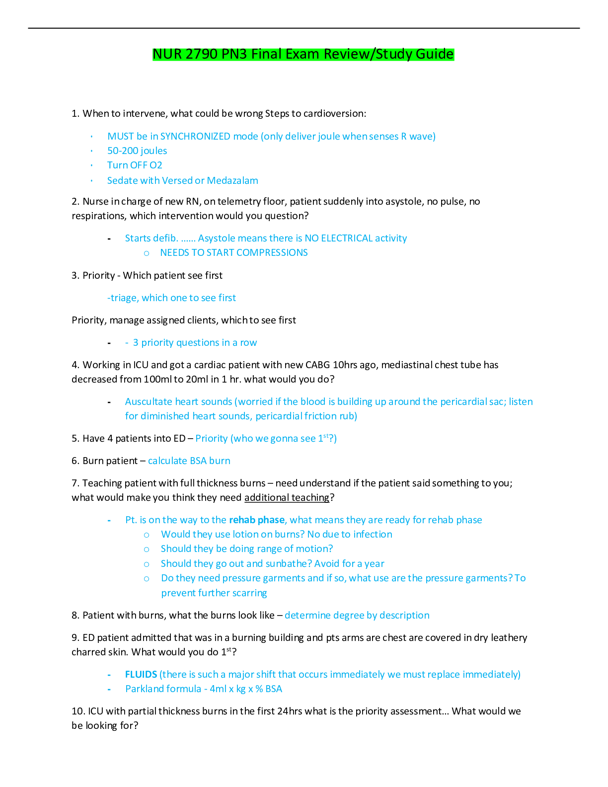 Preview image for NUR 2790 PN3 Final Exam Review/Study Guide